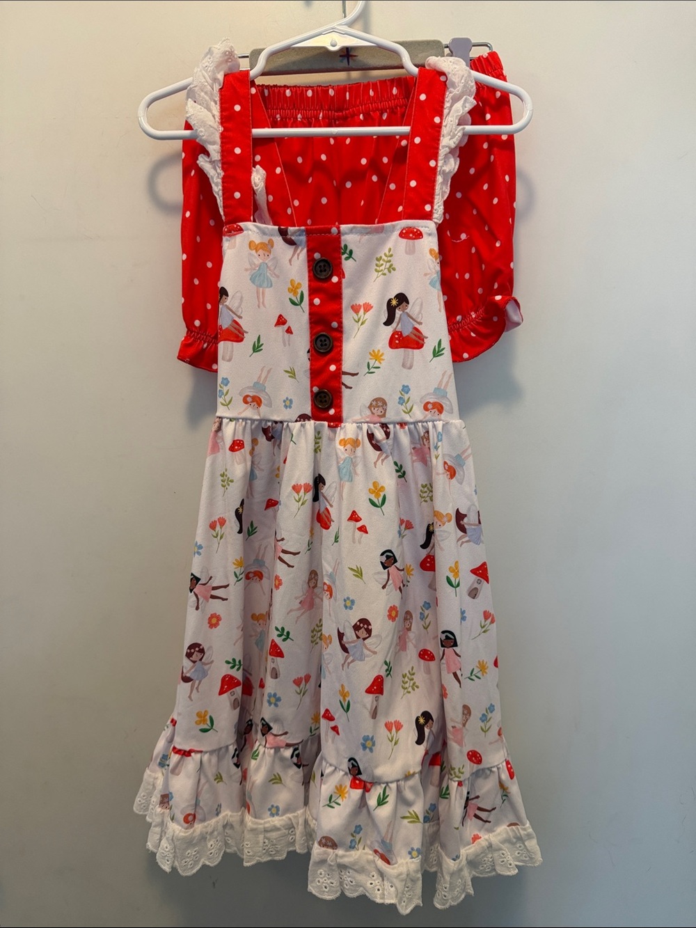 Girls Red & White Fairy Dress with Matching Polka Dot Shorts